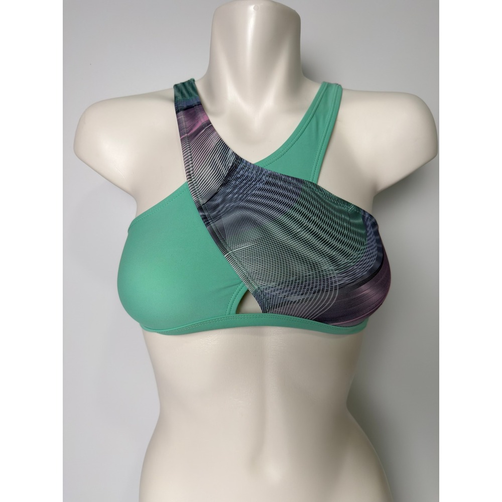 Reebok Girls Mint Green Abstract Print Asymmetric Sports Bra Size L 10